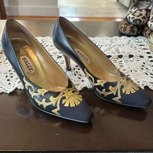 Bally Black and Gold 3 inch Heels